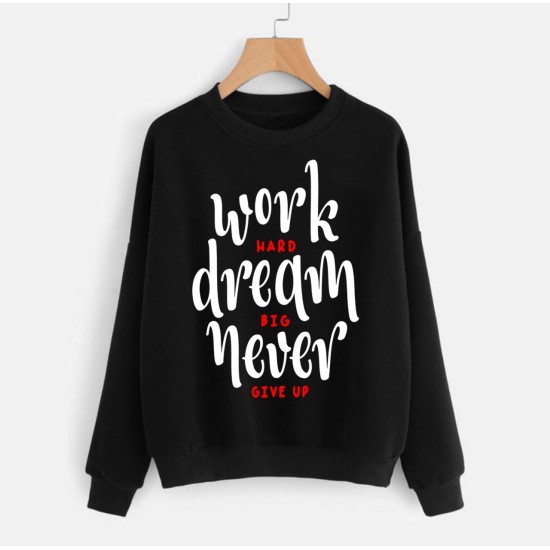 Black Women's Sweat Shirt With Work Hard Logo