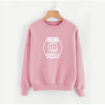 Pink Women's Sweat Shirt With Girls Power Logo