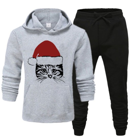 Grey and Black Stylish Track Suit With Christmas Cat Logo