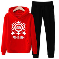Red and Black Stylish Track Suit With Feminism Logo