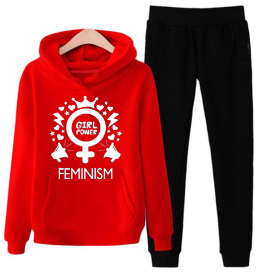 Red and Black Stylish Track Suit With Feminism Logo Red and Black Stylish Track Suit With Feminism Logo