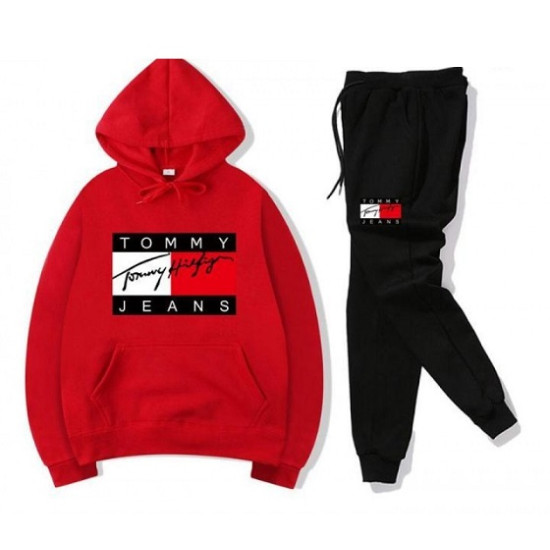 Red and Black Track Suit With Tommy Jeans Logo Red and Black Track Suit With Tommy Jeans Logo