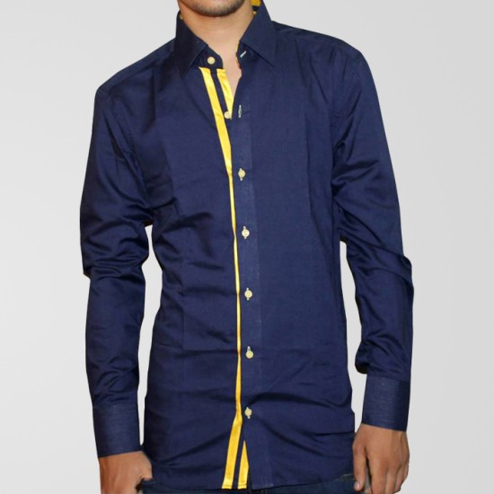 Blue Casual Shirt With Yellow Stripes