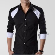 Black Casual Shirt With White Contrast