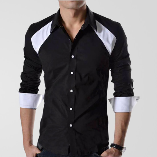 Black Casual Shirt With White Contrast