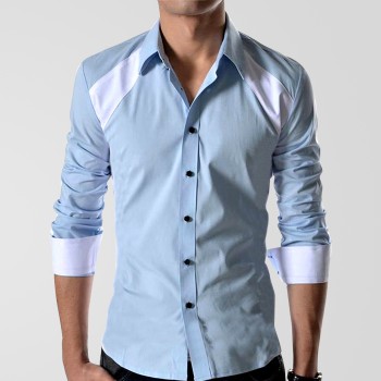 Light Blue Casual Shirt With White Contrast