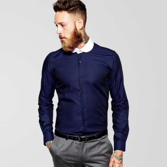 Blue Casual Shirt With White Collar