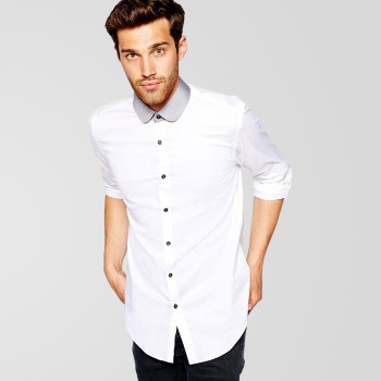 White Casual Shirt With Grey Collar