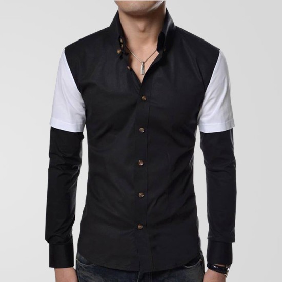 Black Casual Shirt With White & Black Sleeve