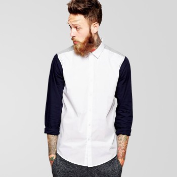 White Casual Shirt With Blue Sleeve