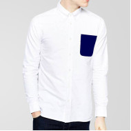 White Casual Shirt With Blue Pocket