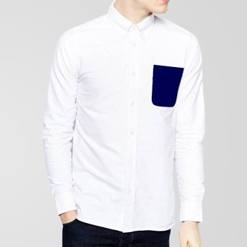 White Casual Shirt With Blue Pocket