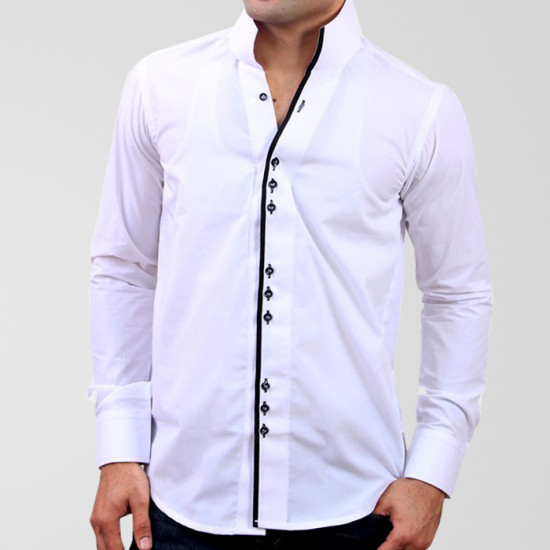 White Casual Shirt With Black Stripe White Casual Shirt With Black Stripe