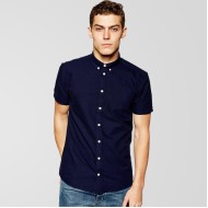 Blue Casual Half Sleeve Shirt With White Button