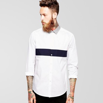 White Casual Shirt With Light Grey Collard