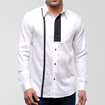 White Casual Shirt With Black Line