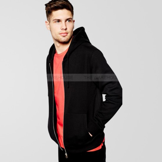 Plain Black Men's Zip Up Hoodie