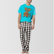 Turquoise T-Shirts & Checkered Pajama