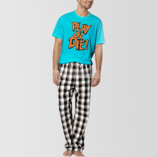 Turquoise T-Shirts & Checkered Pajama