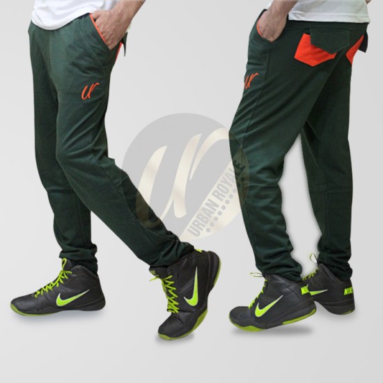 Green With Orange Contrast Sweat Pant