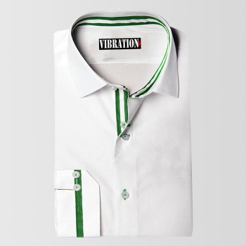 White With Green Contrast Casual Shirt