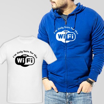 Blue Fleece Zipper Hoodie With Free Wifi T-Shirt