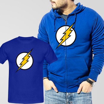 Blue Fleece Zipper Hoodie With Flash T-Shirt