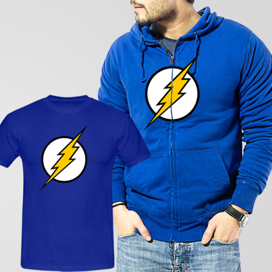 Blue Fleece Zipper Hoodie With Flash T-Shirt Blue Fleece Zipper Hoodie With Flash T-Shirt