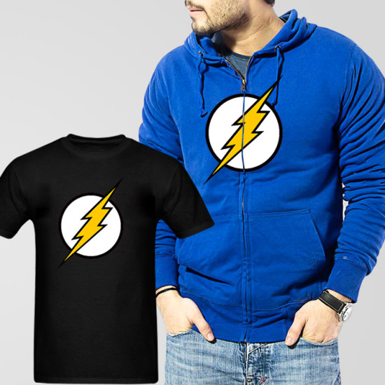 Blue Fleece Zipper Hoodie With Flash T-Shirt Blue Fleece Zipper Hoodie With Flash T-Shirt