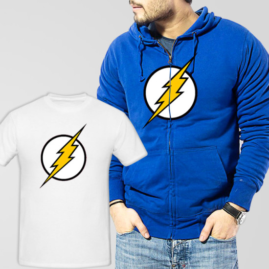 Blue Fleece Zipper Hoodie With Flash T-Shirt Blue Fleece Zipper Hoodie With Flash T-Shirt