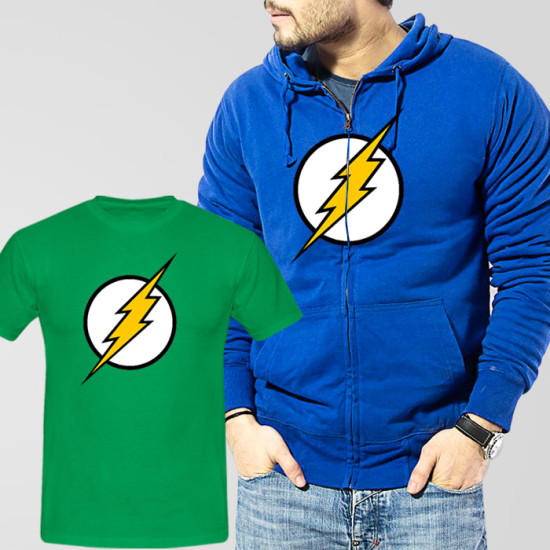 Blue Fleece Zipper Hoodie With Flash T-Shirt Blue Fleece Zipper Hoodie With Flash T-Shirt