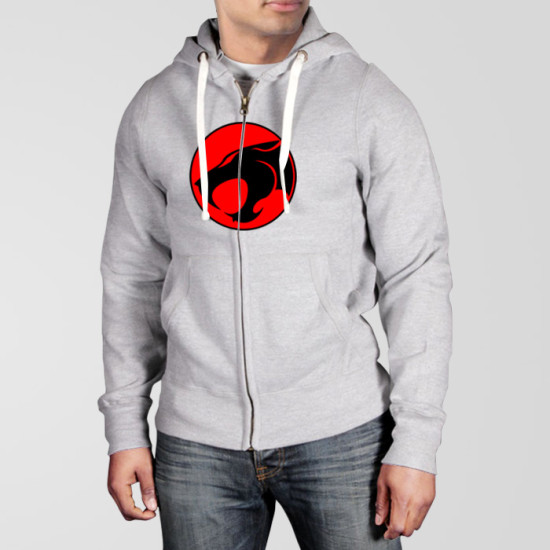 Grey Fleece Zipper Hoodie With Thunder Cat Logo