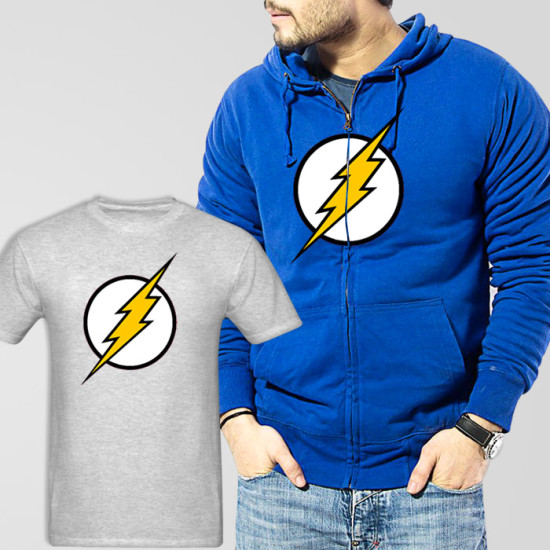 Blue Fleece Zipper Hoodie With Flash T-Shirt Blue Fleece Zipper Hoodie With Flash T-Shirt