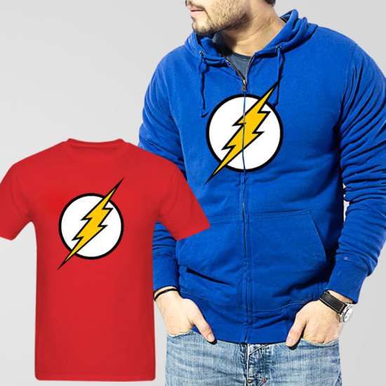 Blue Fleece Zipper Hoodie With Flash T-Shirt Blue Fleece Zipper Hoodie With Flash T-Shirt