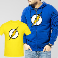 Blue Fleece Zipper Hoodie With Flash T-Shirt