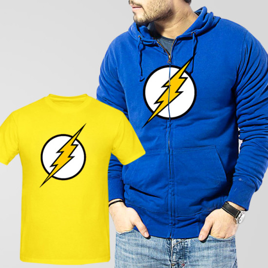 Blue Fleece Zipper Hoodie With Flash T-Shirt Blue Fleece Zipper Hoodie With Flash T-Shirt