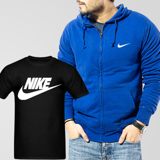 Blue Fleece Zipper Hoodie With Nike T-Shirt Blue Fleece Zipper Hoodie With Nike T-Shirt