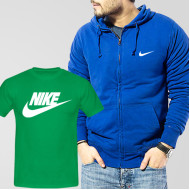 Blue Fleece Zipper Hoodie With Nike T-Shirt