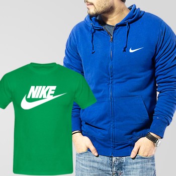 Blue Fleece Zipper Hoodie With Nike T-Shirt