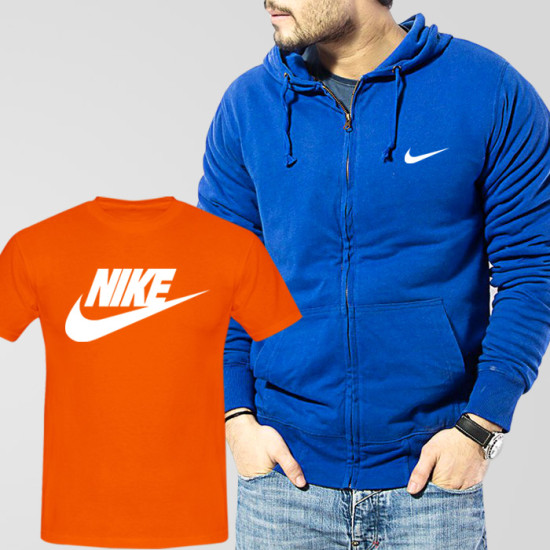 Blue Fleece Zipper Hoodie With Nike T-Shirt Blue Fleece Zipper Hoodie With Nike T-Shirt