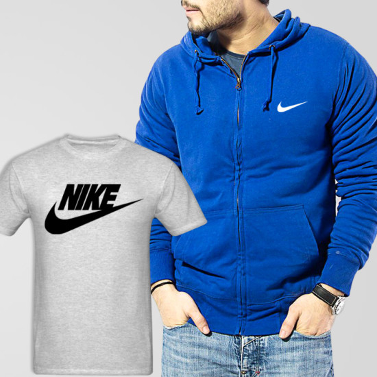 Blue Fleece Zipper Hoodie With Nike T-Shirt Blue Fleece Zipper Hoodie With Nike T-Shirt