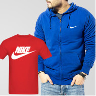 Blue Fleece Zipper Hoodie With Nike T-Shirt