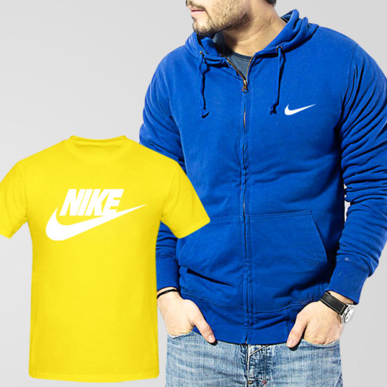 Blue Fleece Zipper Hoodie With Nike T-Shirt Blue Fleece Zipper Hoodie With Nike T-Shirt