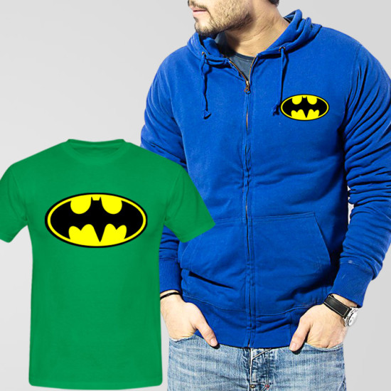 Blue Fleece Zipper Hoodie With Bat Man T-Shirt Blue Fleece Zipper Hoodie With Bat Man T-Shirt