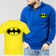 Blue Fleece Zipper Hoodie With Bat Man T-Shirt