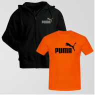 Black Zipper Hoodie With Puma Logo T-Shirt