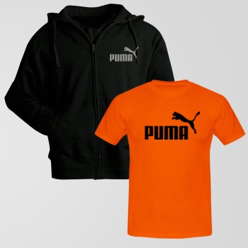 Black Zipper Hoodie With Puma Logo T-Shirt