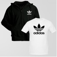 Black Zipper Hoodie With Adidas Logo T-Shirt