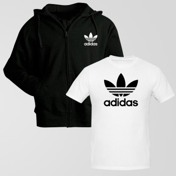 Black Zipper Hoodie With Adidas Logo T-Shirt