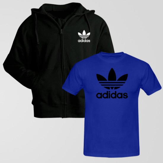 Black Zipper Hoodie With Adidas Logo T-Shirt